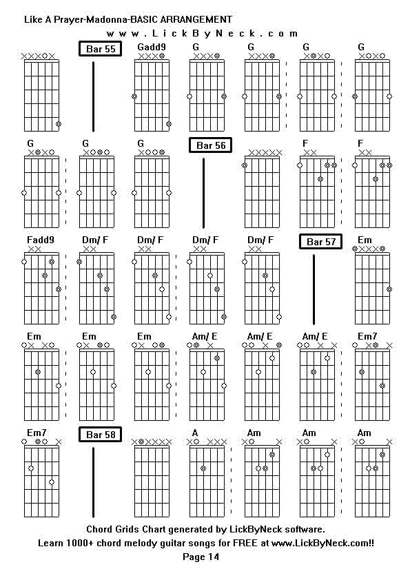 Chord Grids Chart of chord melody fingerstyle guitar song-Like A Prayer-Madonna-BASIC ARRANGEMENT,generated by LickByNeck software.